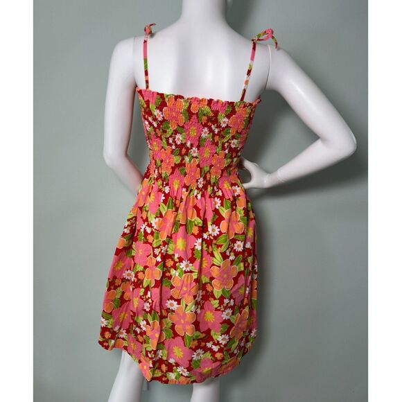 Vintage Y2K Red Floral Smocked Sundress Mini Dress Resortwear size Small - Picture 2 of 5
